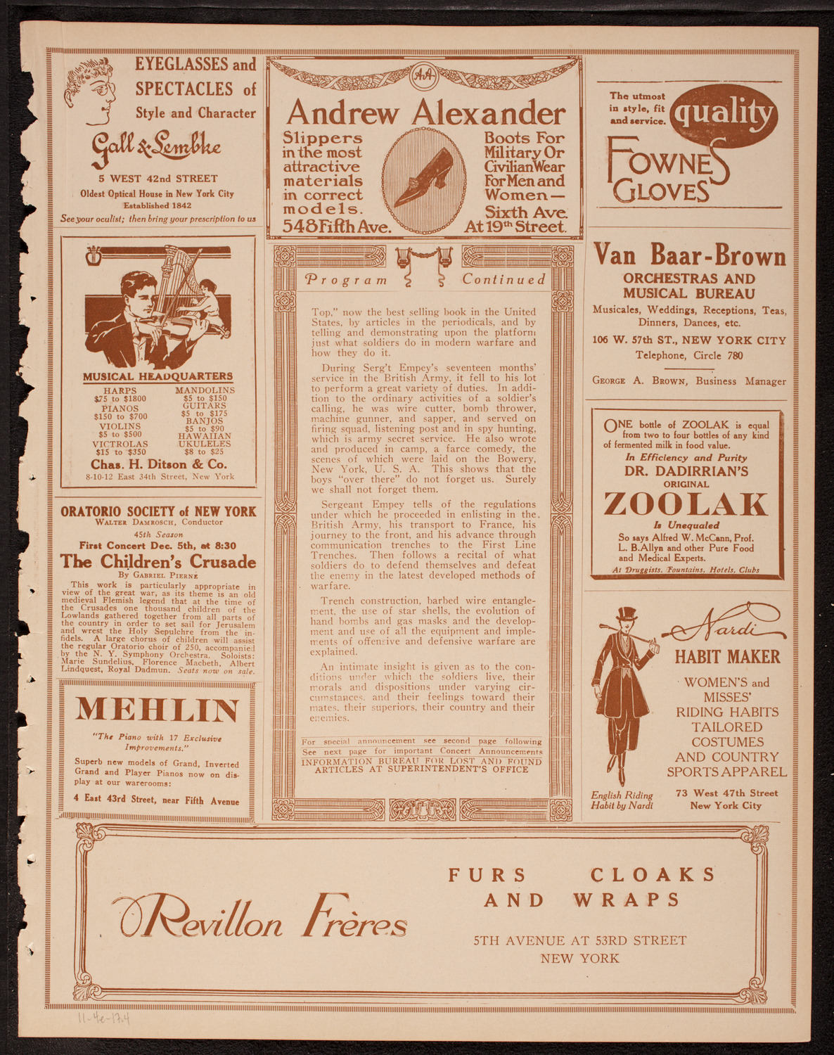 Lecture by Sergeant Arthur Guy Empey, November 4, 1917, program page 7