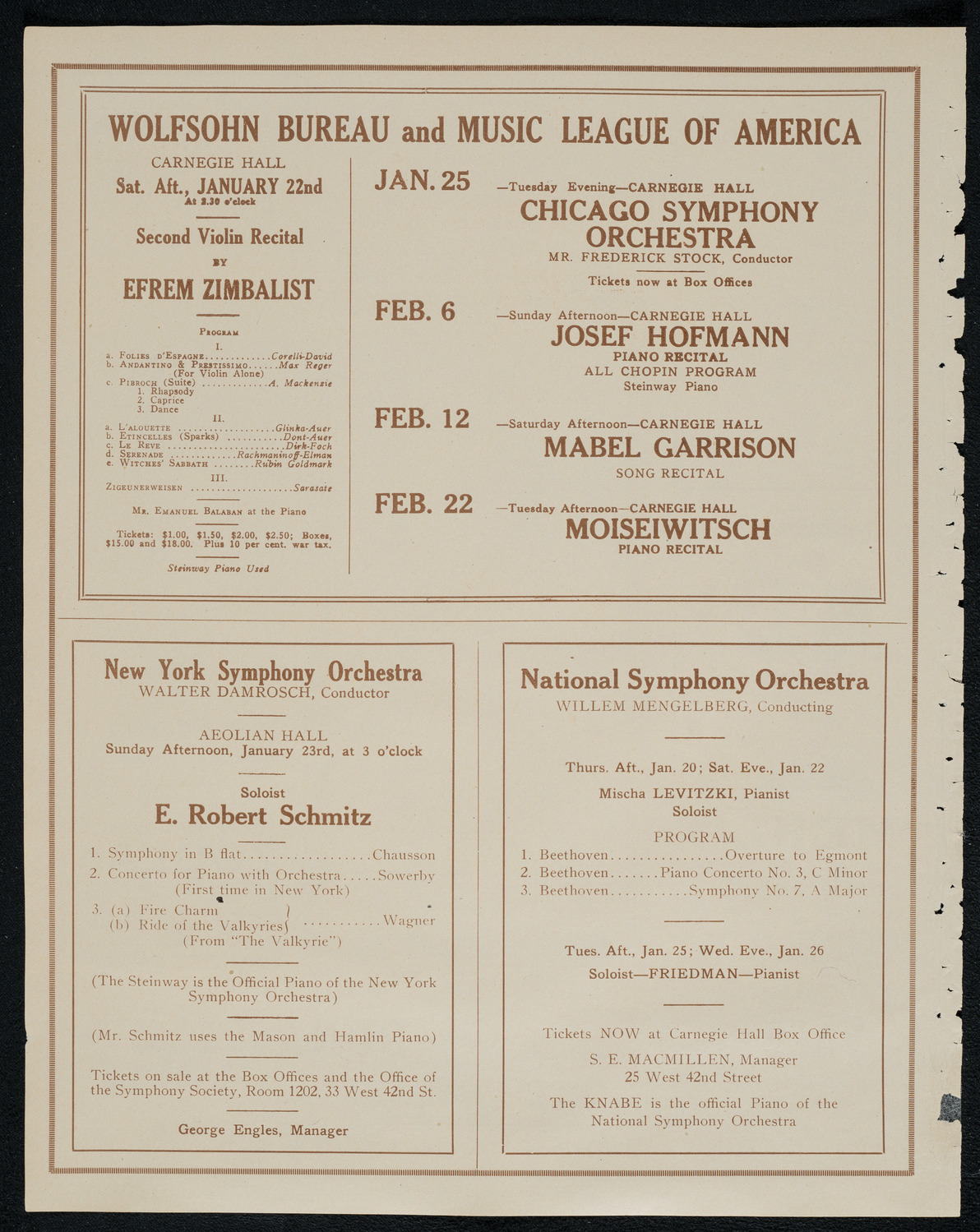 National Symphony Orchestra, January 20, 1921, program page 8