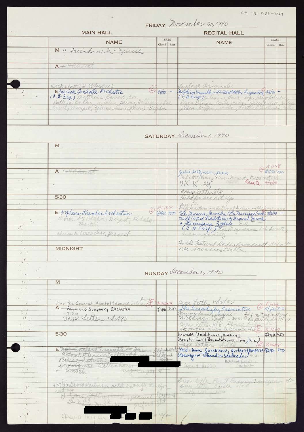 Carnegie Hall Booking Ledger, volume 36, page 29