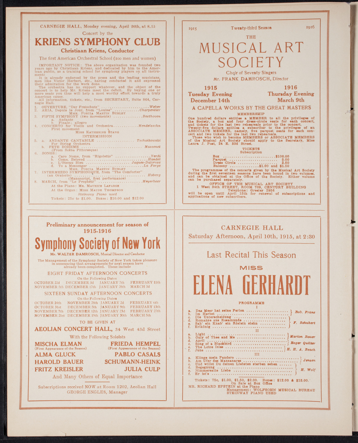 New York Philharmonic, March 27, 1915, program page 8