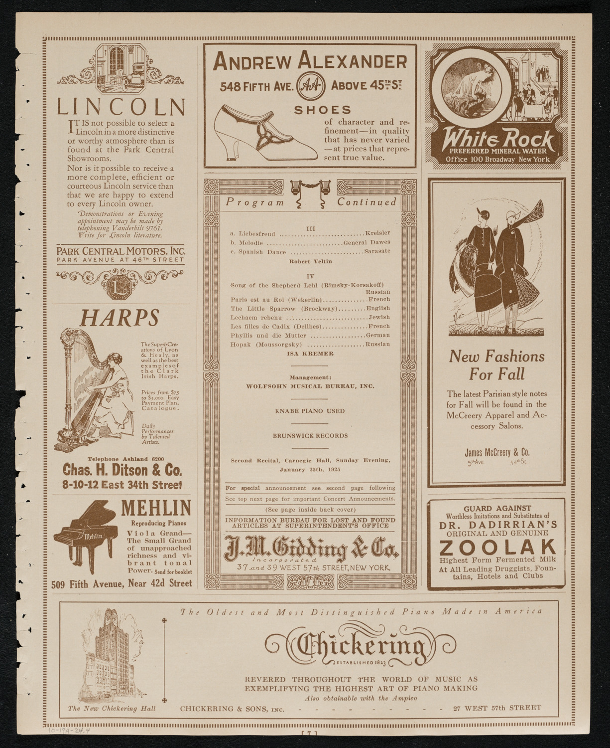 Isa Kremer, Soprano, October 19, 1924, program page 7