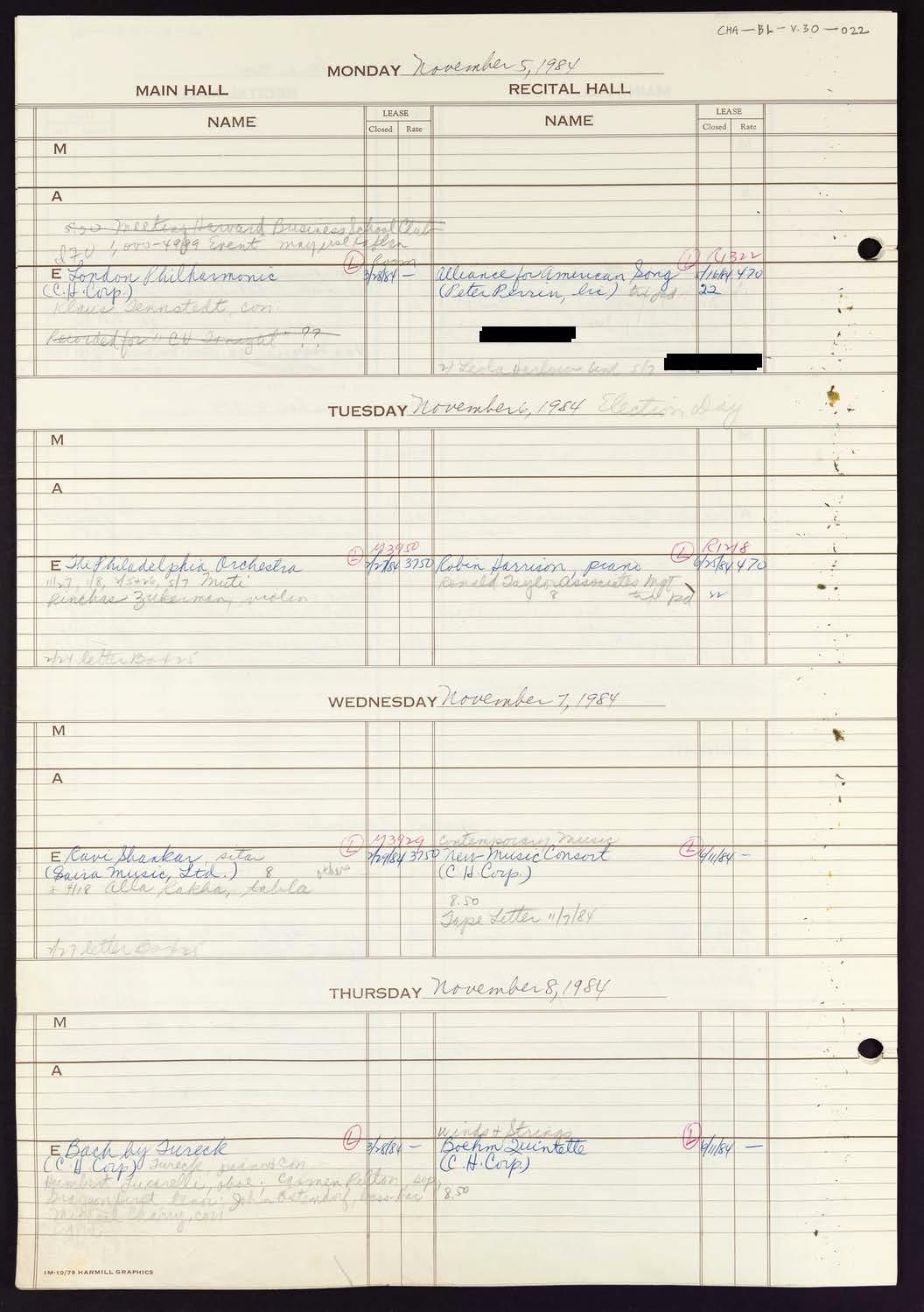 Carnegie Hall Booking Ledger, volume 30, page 22