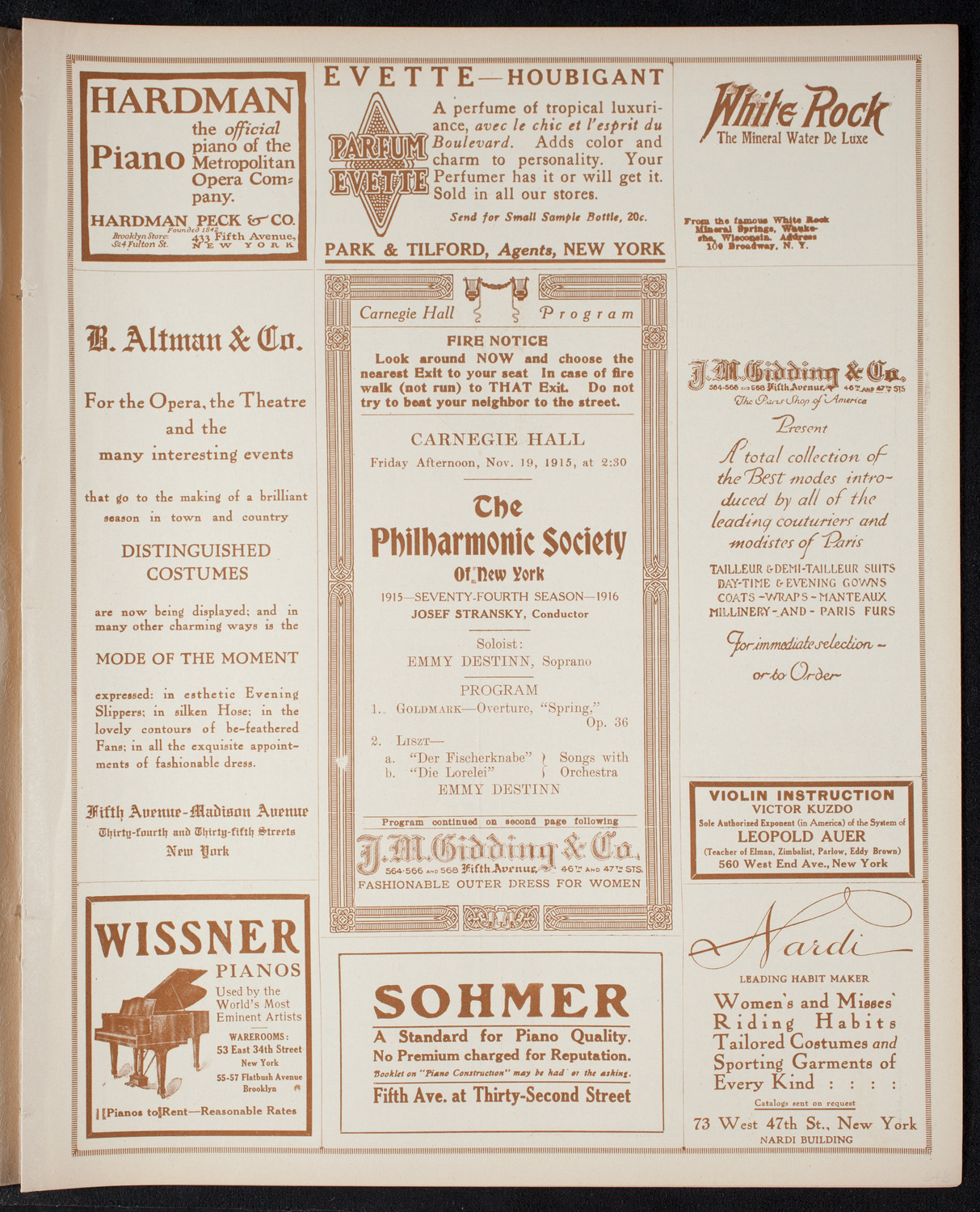 New York Philharmonic, November 19, 1915, program page 5