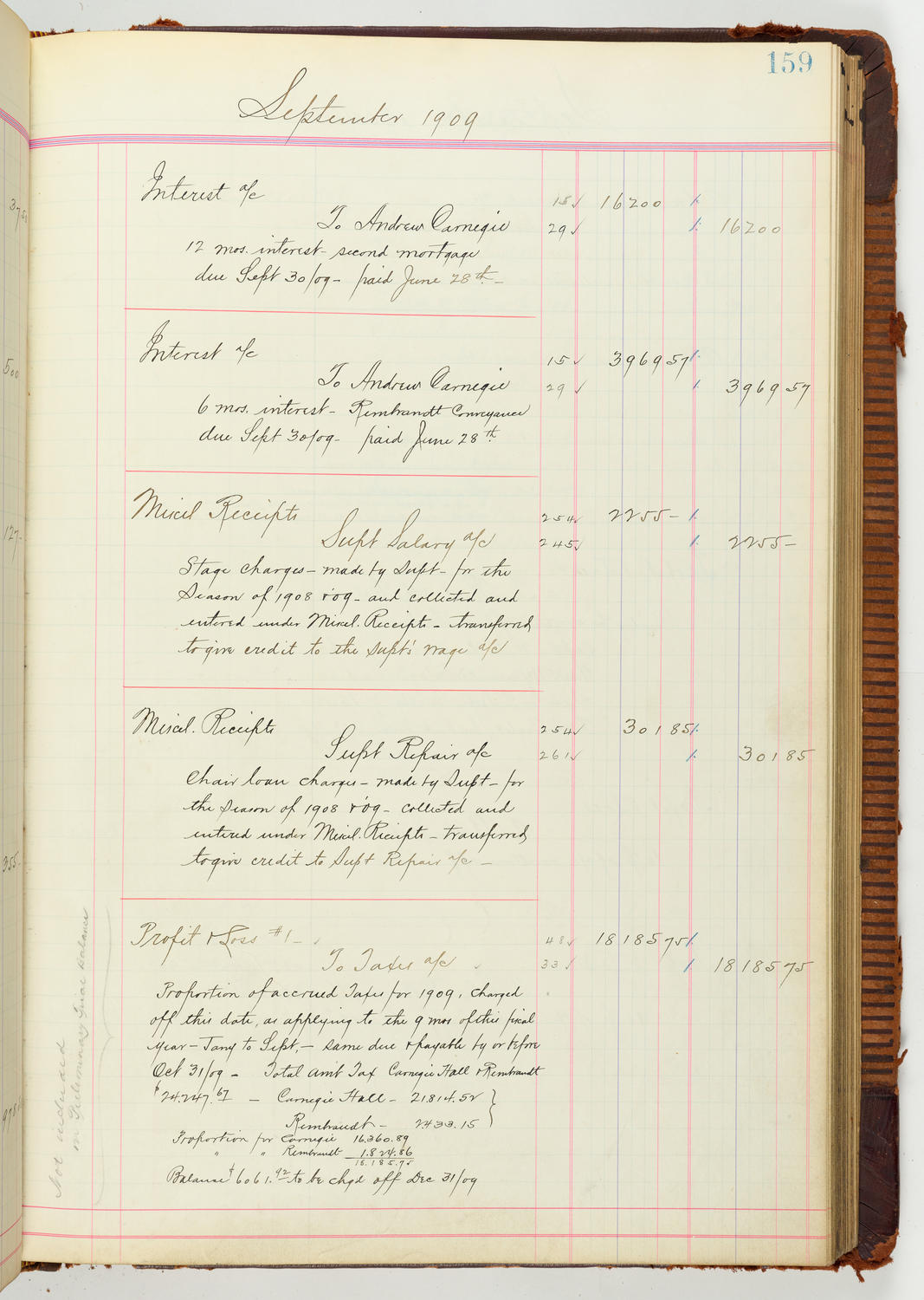 Music Hall Accounting Ledger Journal, volume 7, page 159