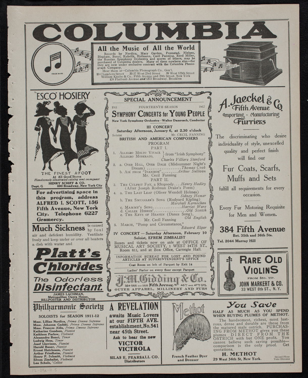 New York Philharmonic, December 29, 1911, program page 9