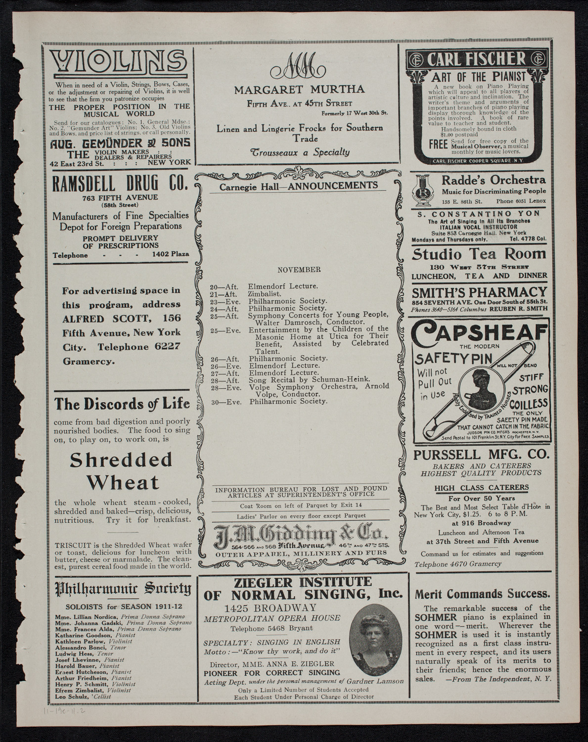 Elmendorf Lecture: Milan and the Italian Lakes, November 19, 1911, program page 3