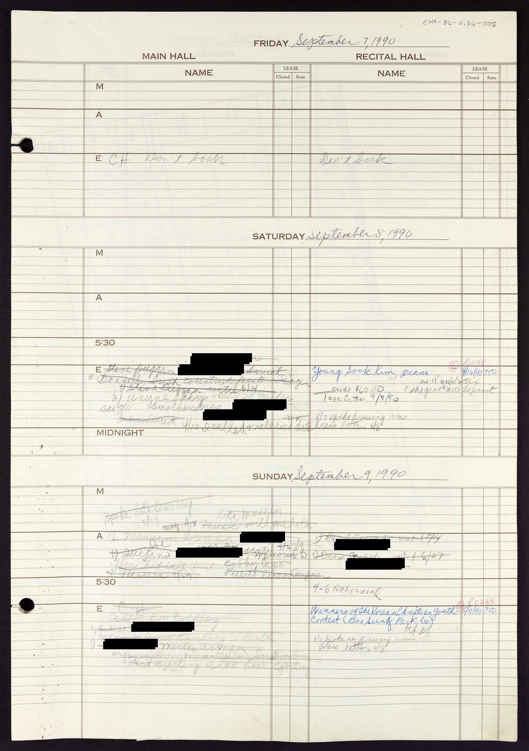 Carnegie Hall Booking Ledger, volume 36, page 5