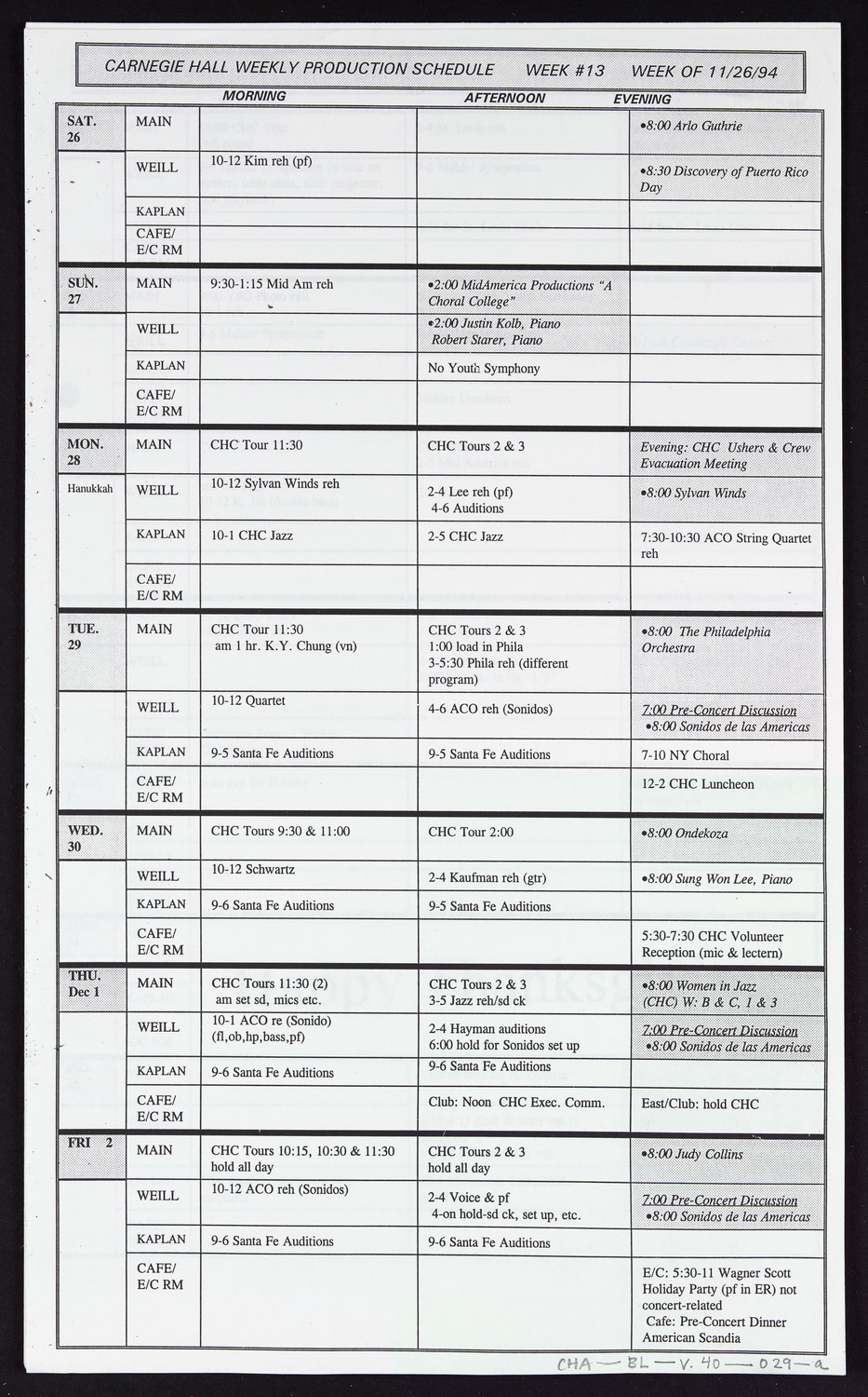 Carnegie Hall Booking Ledger, volume 40, page 29a