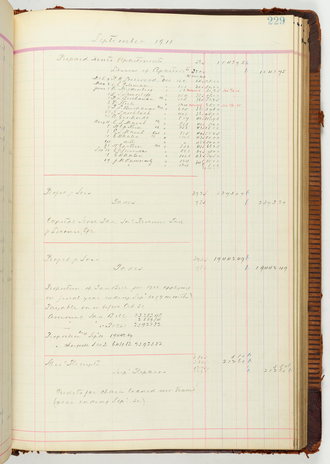 Music Hall Accounting Ledger Journal, volume 7, page 229