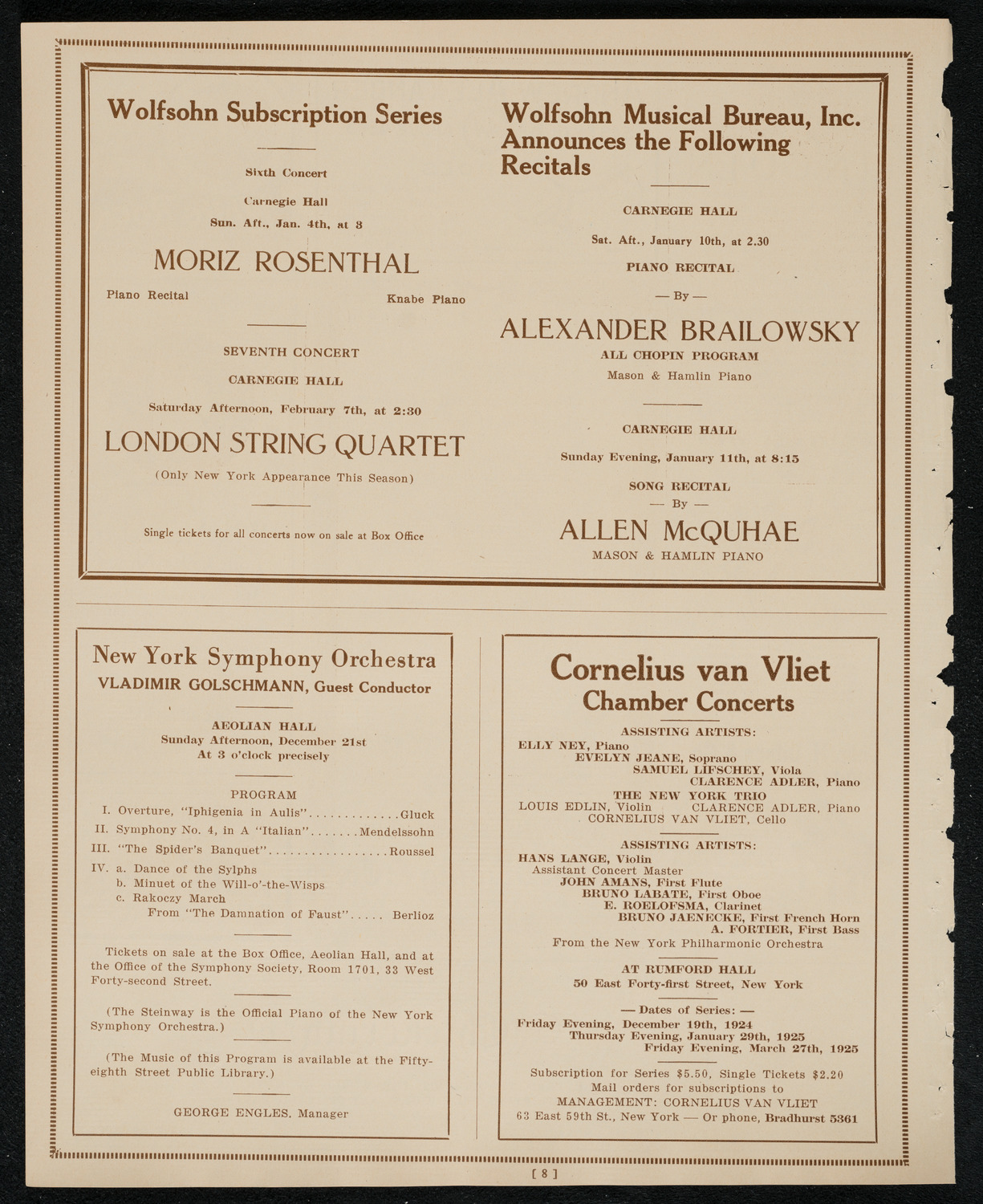 Cleveland Orchestra, December 9, 1924, program page 8