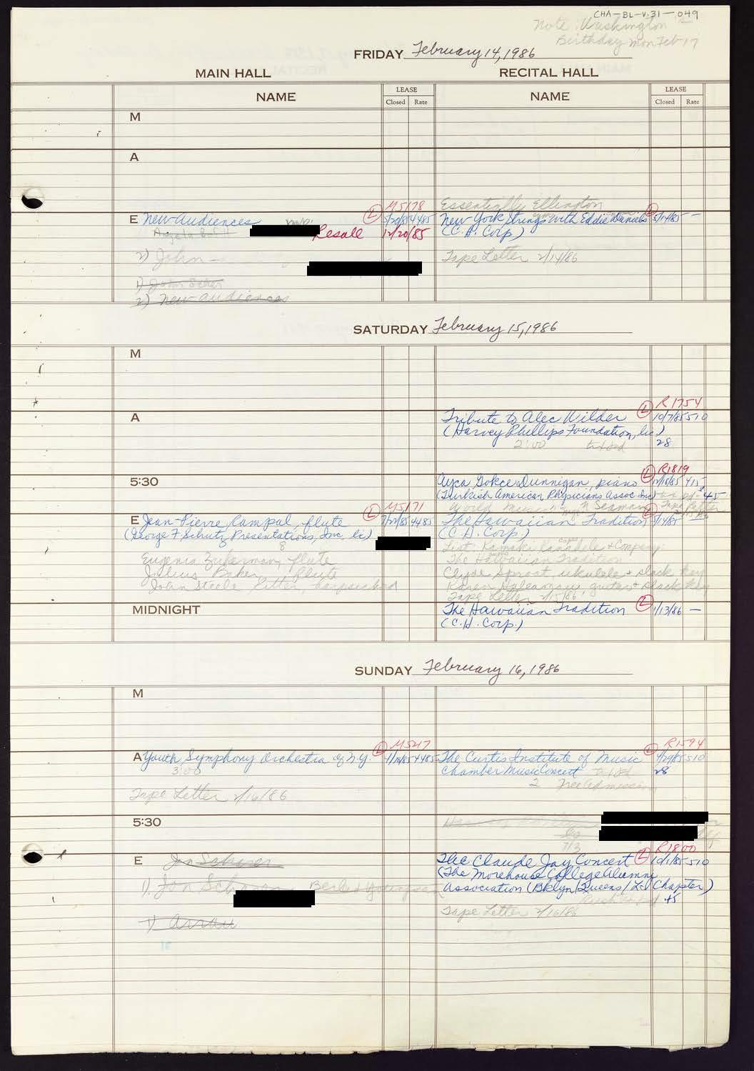 Carnegie Hall Booking Ledger, volume 31, page 49