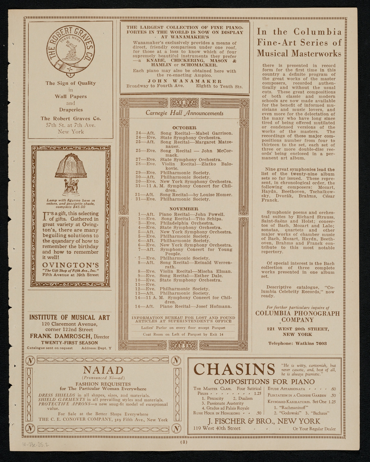 Josef Lhévinne, Piano, October 23, 1925, program page 3