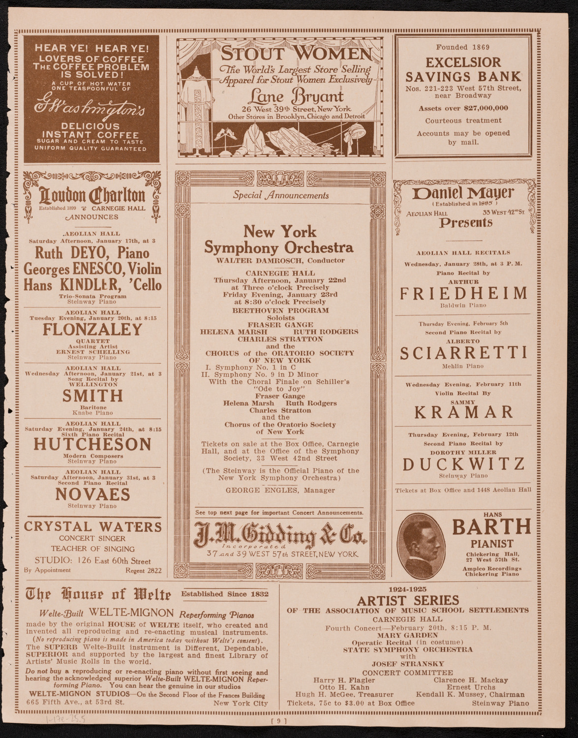 New York Philharmonic, January 17, 1925, program page 9