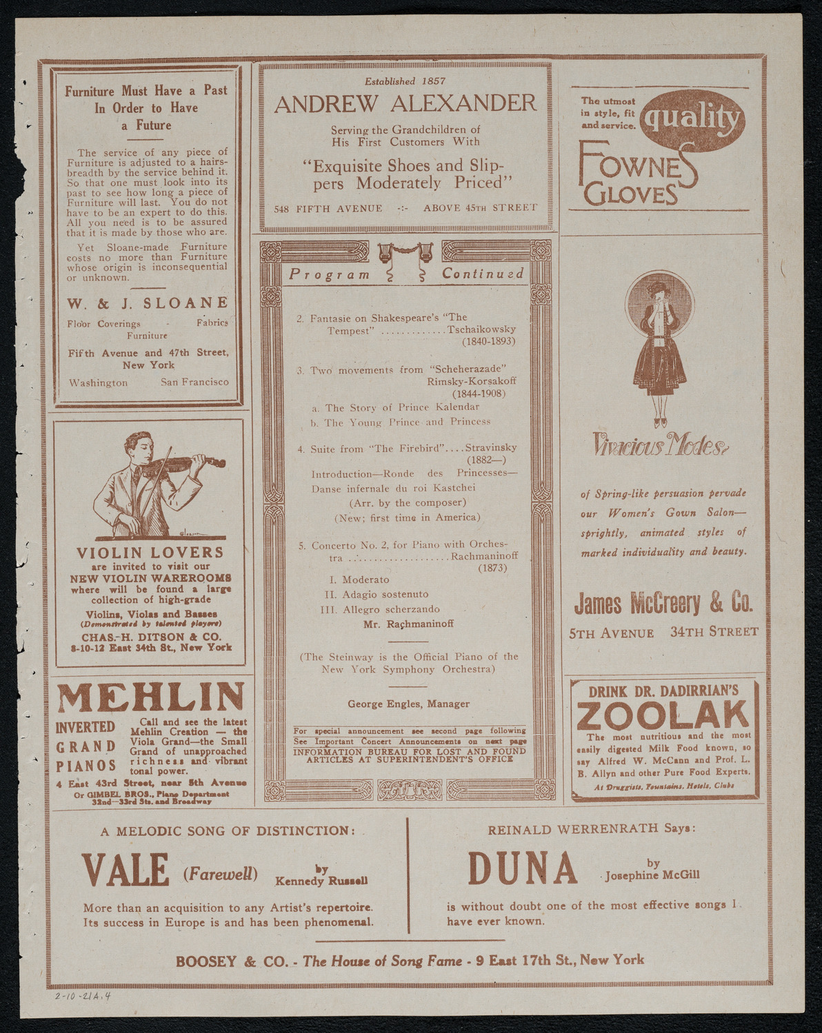 New York Symphony Orchestra, February 10, 1921, program page 7