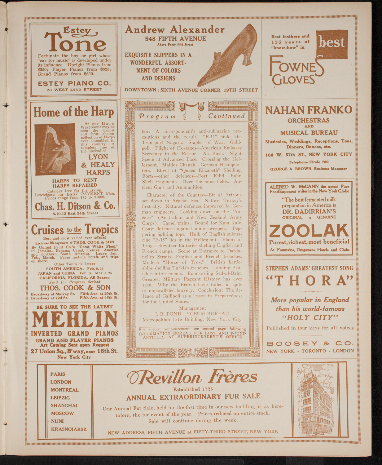 Lecture by Captain Granville Fortescue, January 19, 1916, program page 7