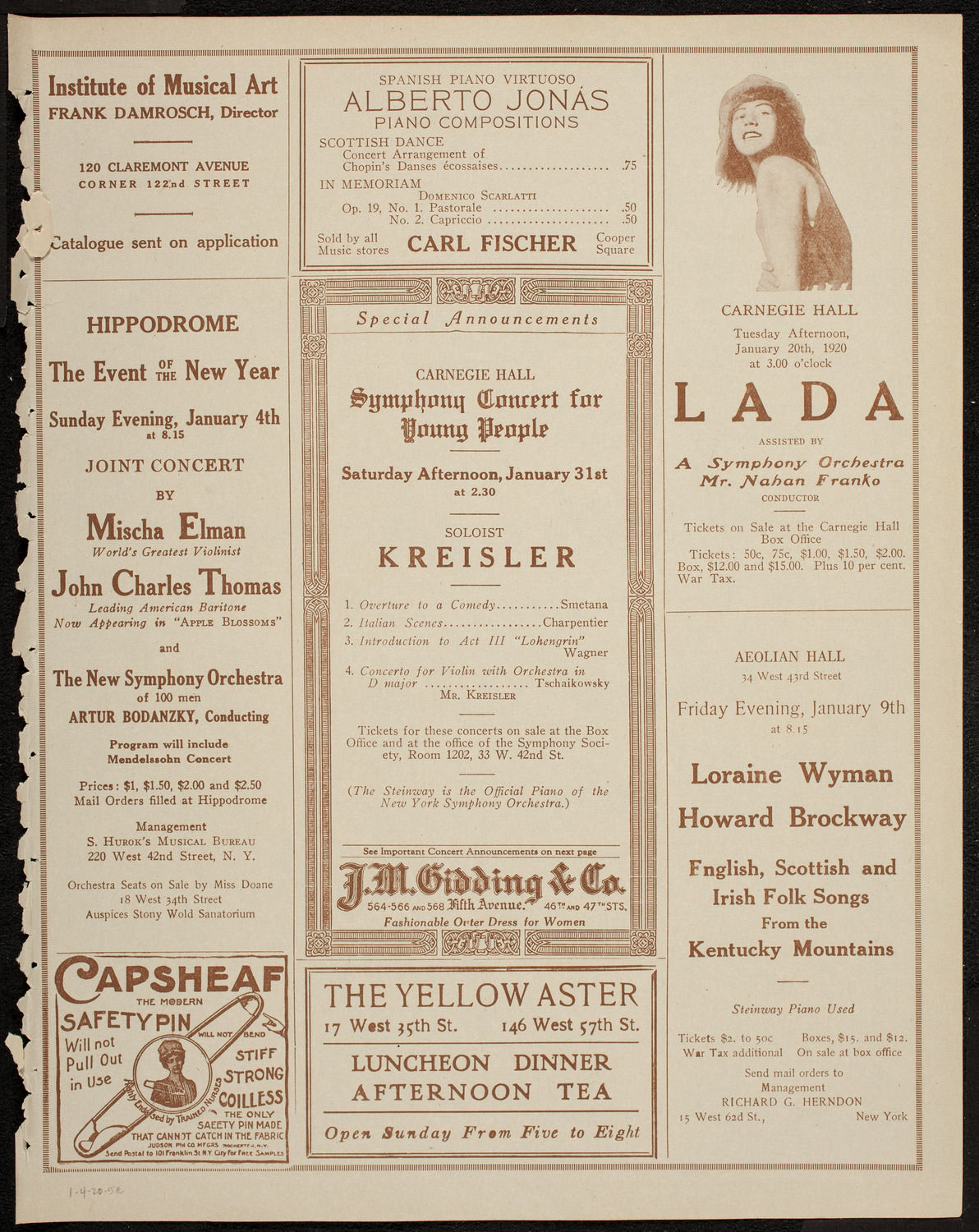 Josef Shlisky, Tenor, January 4, 1920, program page 9