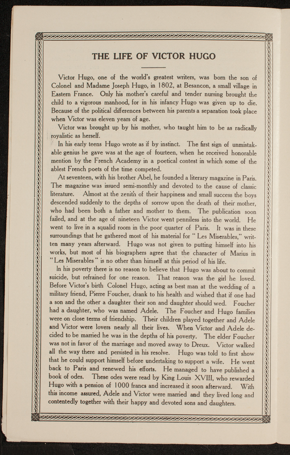 Film: Les Miserables, January 26, 1914, program page 4