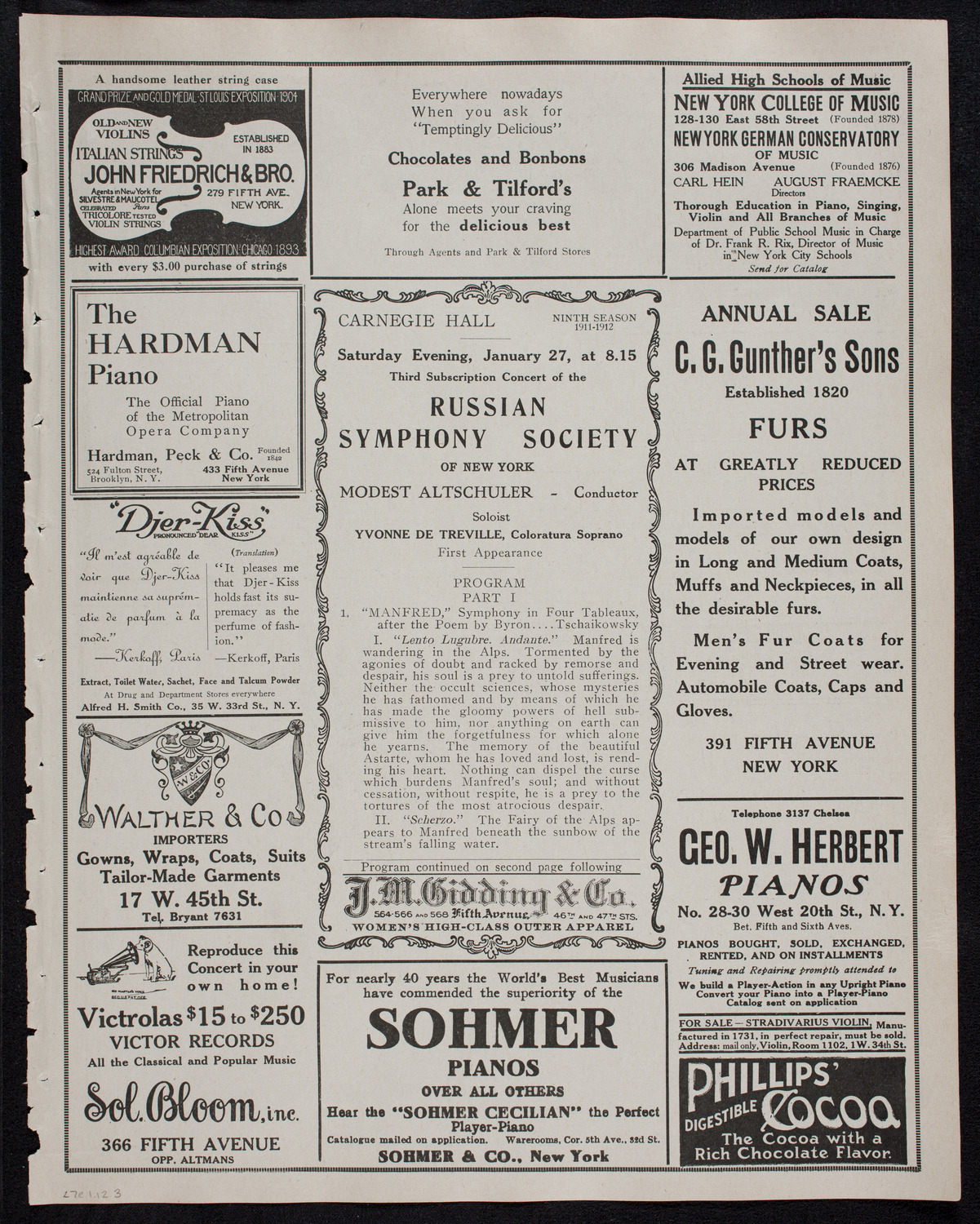 Russian Symphony Society of New York, January 27, 1912, program page 5