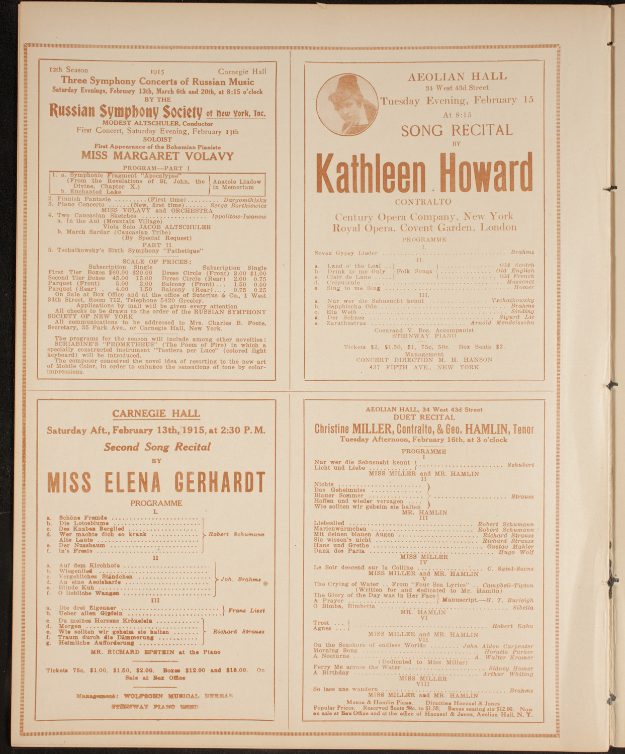 New York Philharmonic, February 7, 1915, program page 10