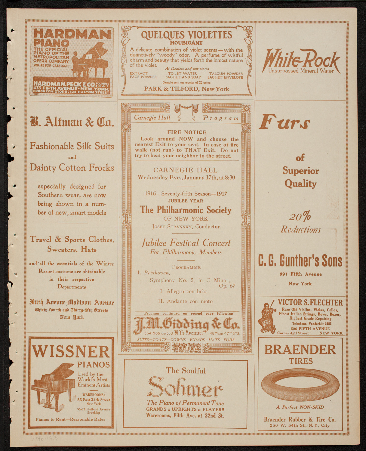 New York Philharmonic, January 17, 1917, program page 5