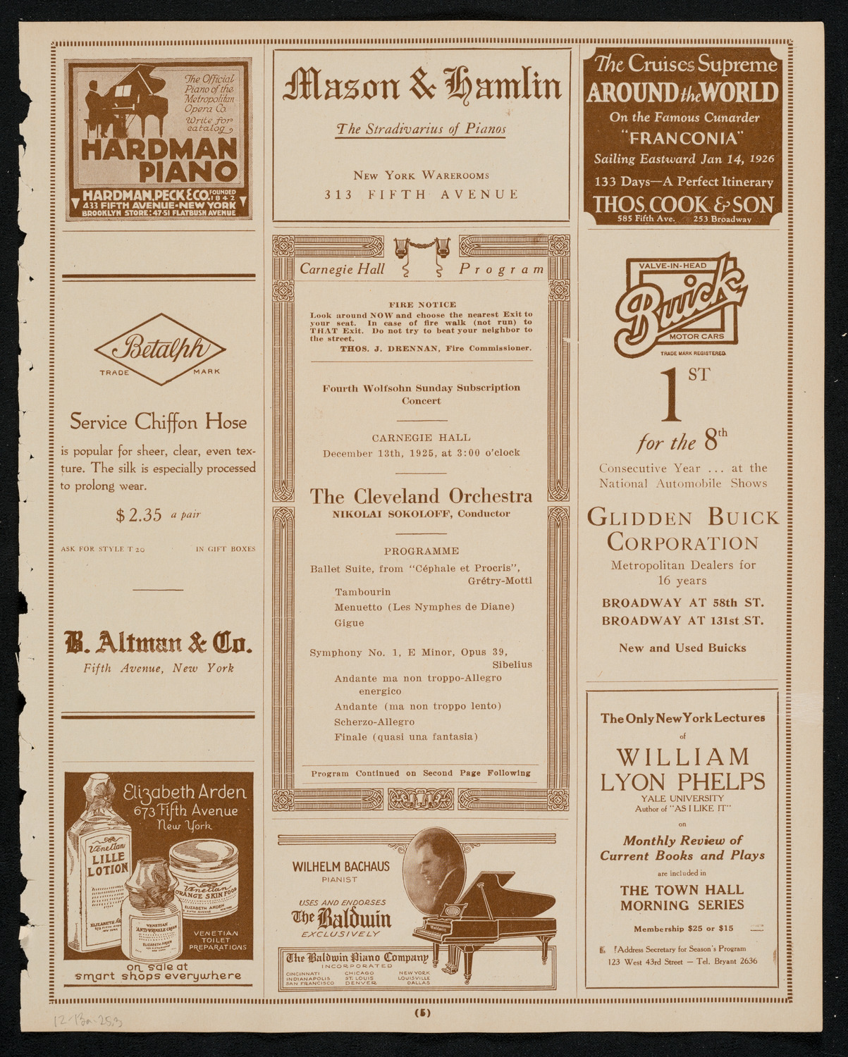 Cleveland Orchestra, December 13, 1925, program page 5