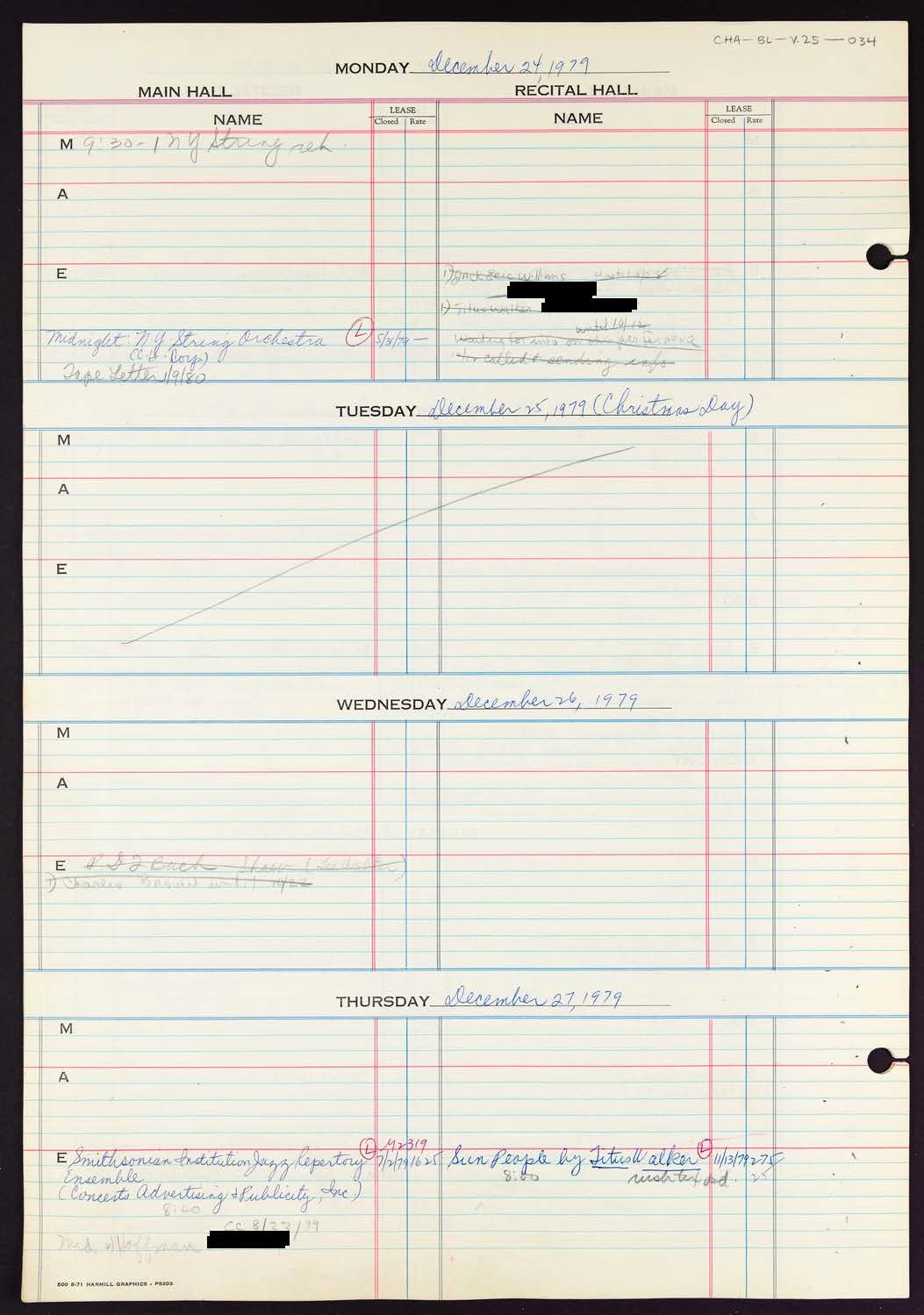 Carnegie Hall Booking Ledger, volume 25, page 34