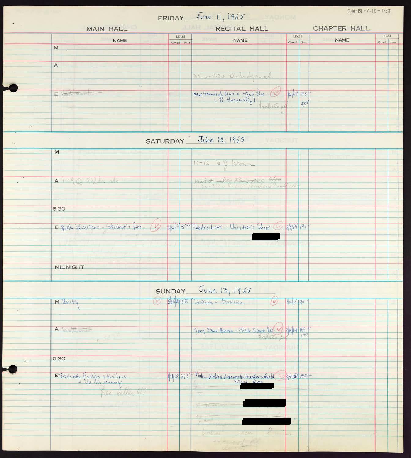 Carnegie Hall Booking Ledger, volume 10, page 83