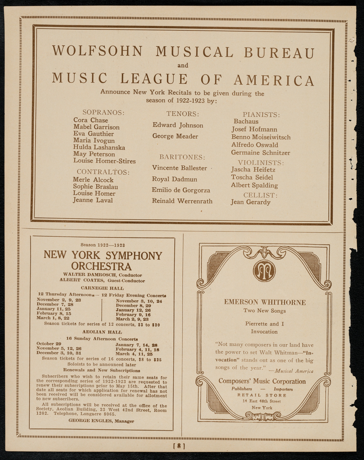 Sir Arthur Conan Doyle, May 5, 1922, program page 8