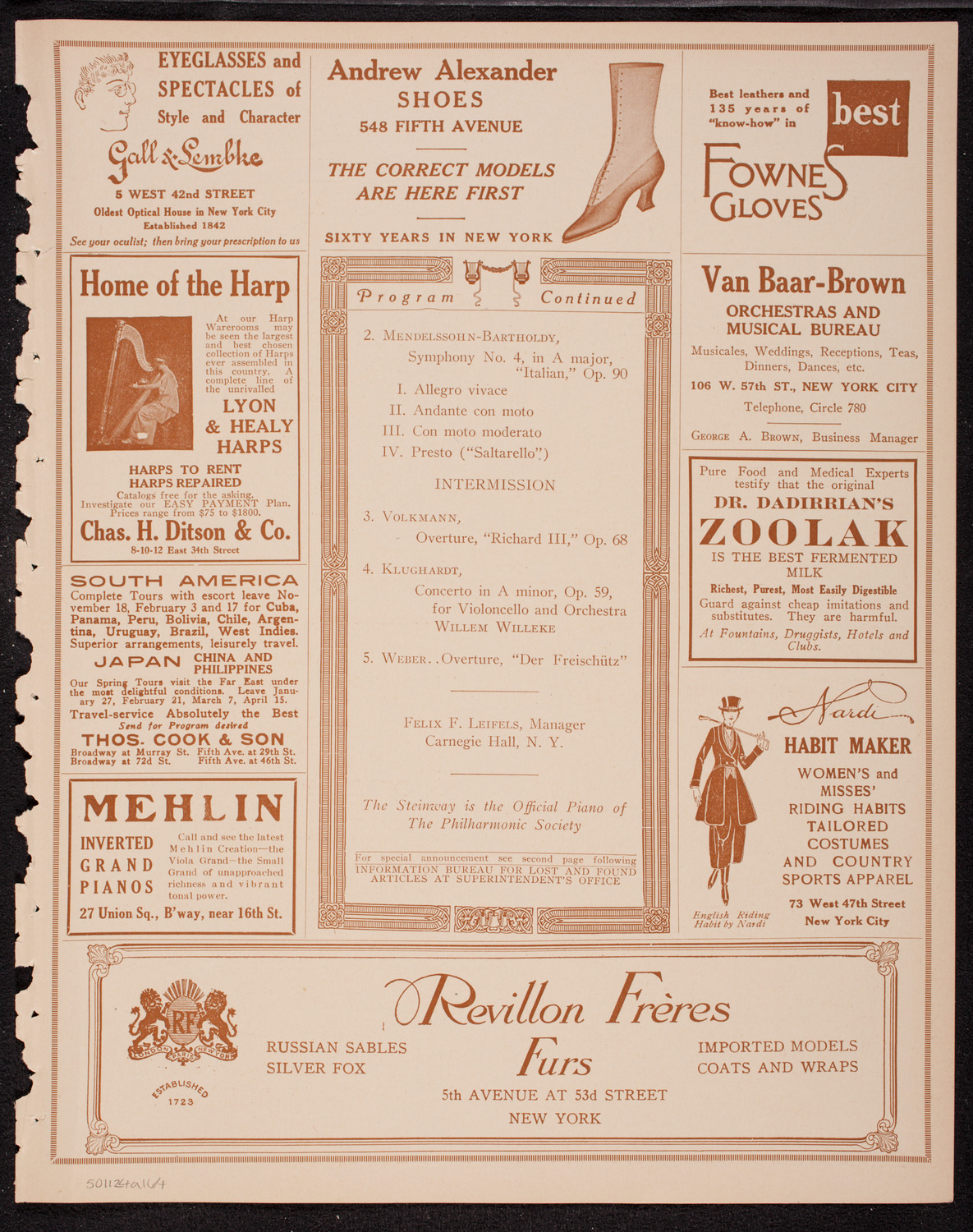 New York Philharmonic, November 24, 1916, program page 7