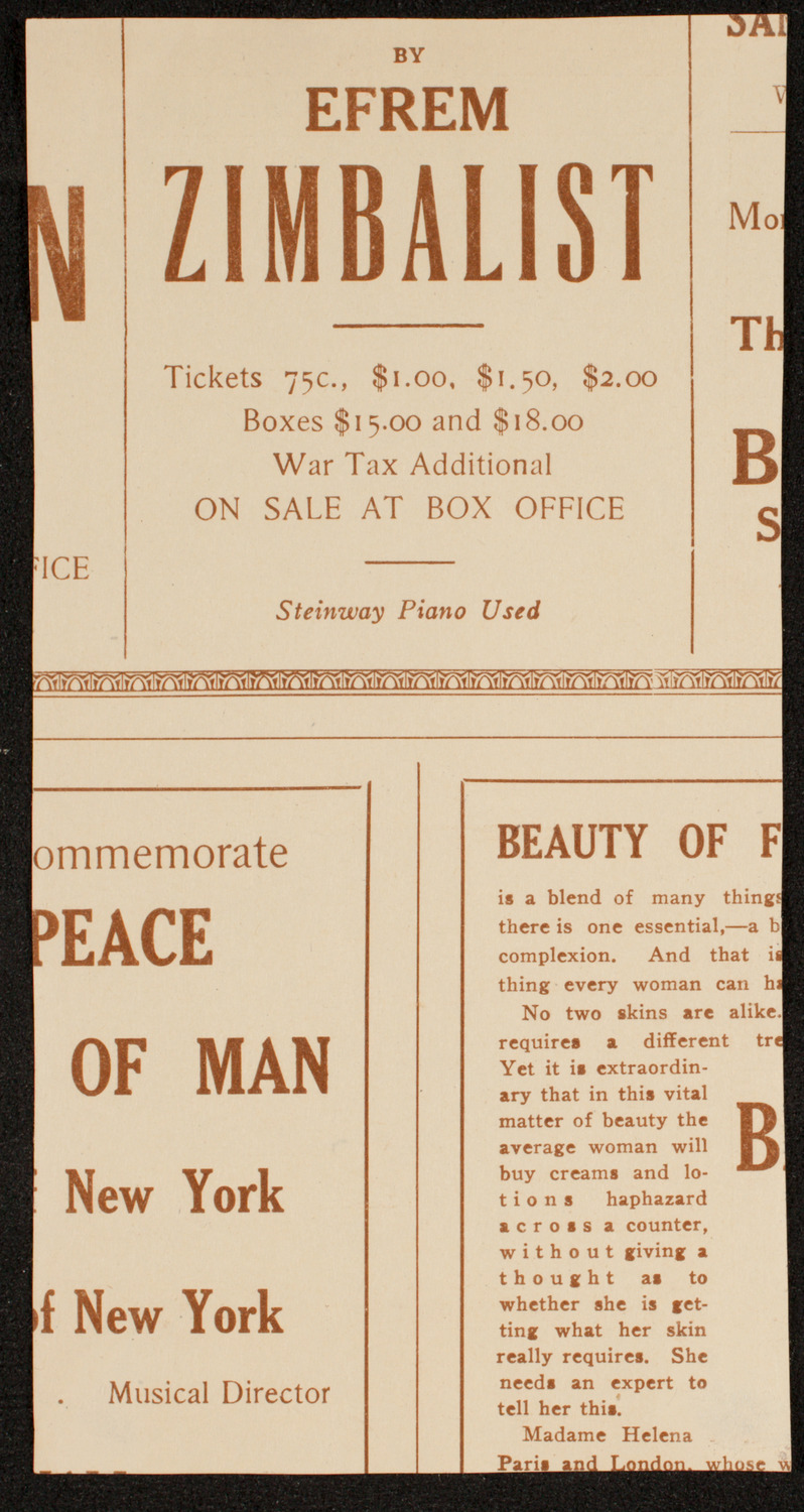 Peace Festival Concert, March 7, 1919, program page 4