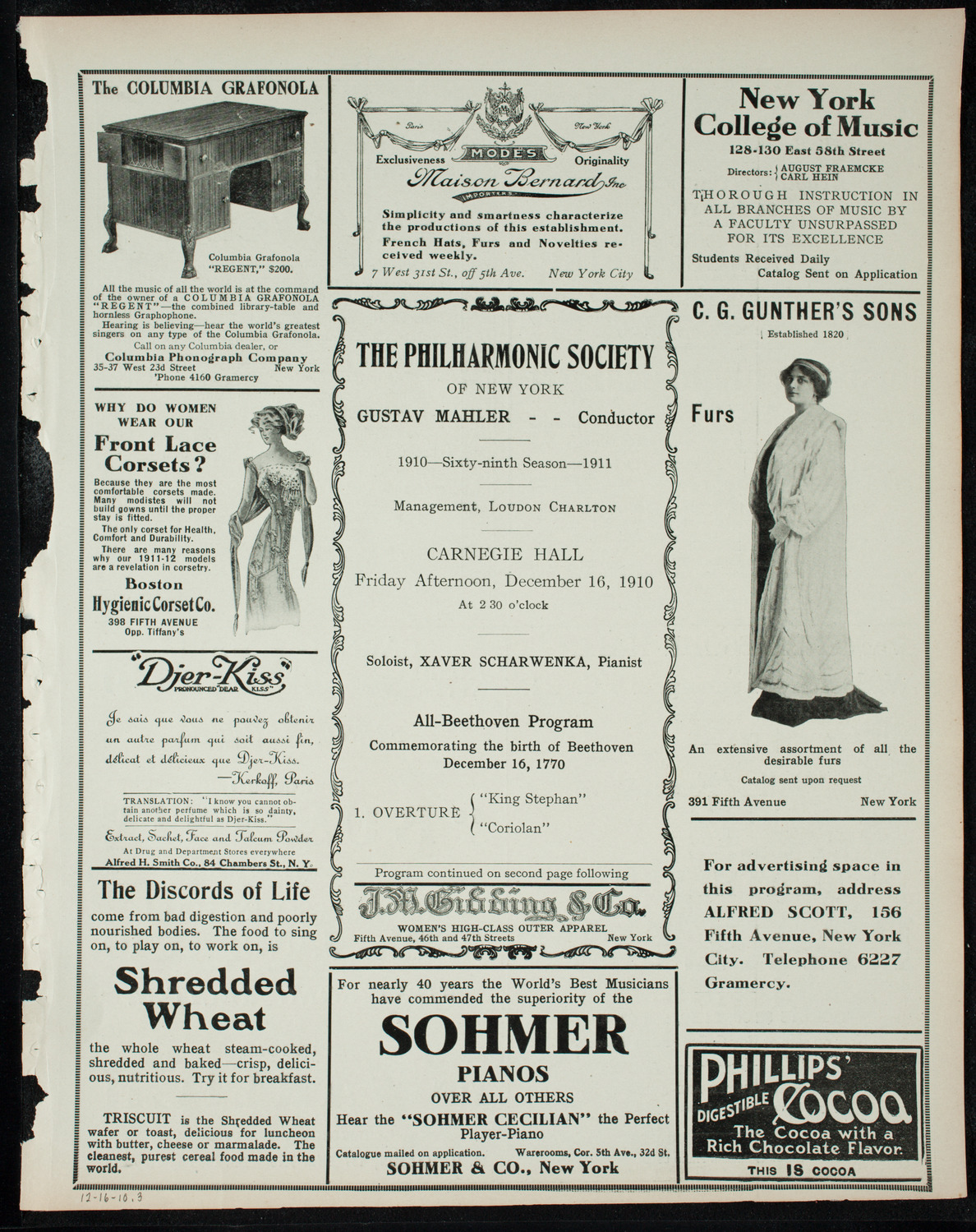 New York Philharmonic, December 16, 1910, program page 5