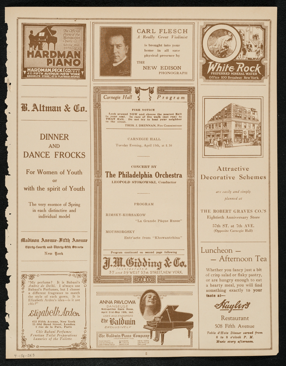 Philadelphia Orchestra, April 15, 1924, program page 5