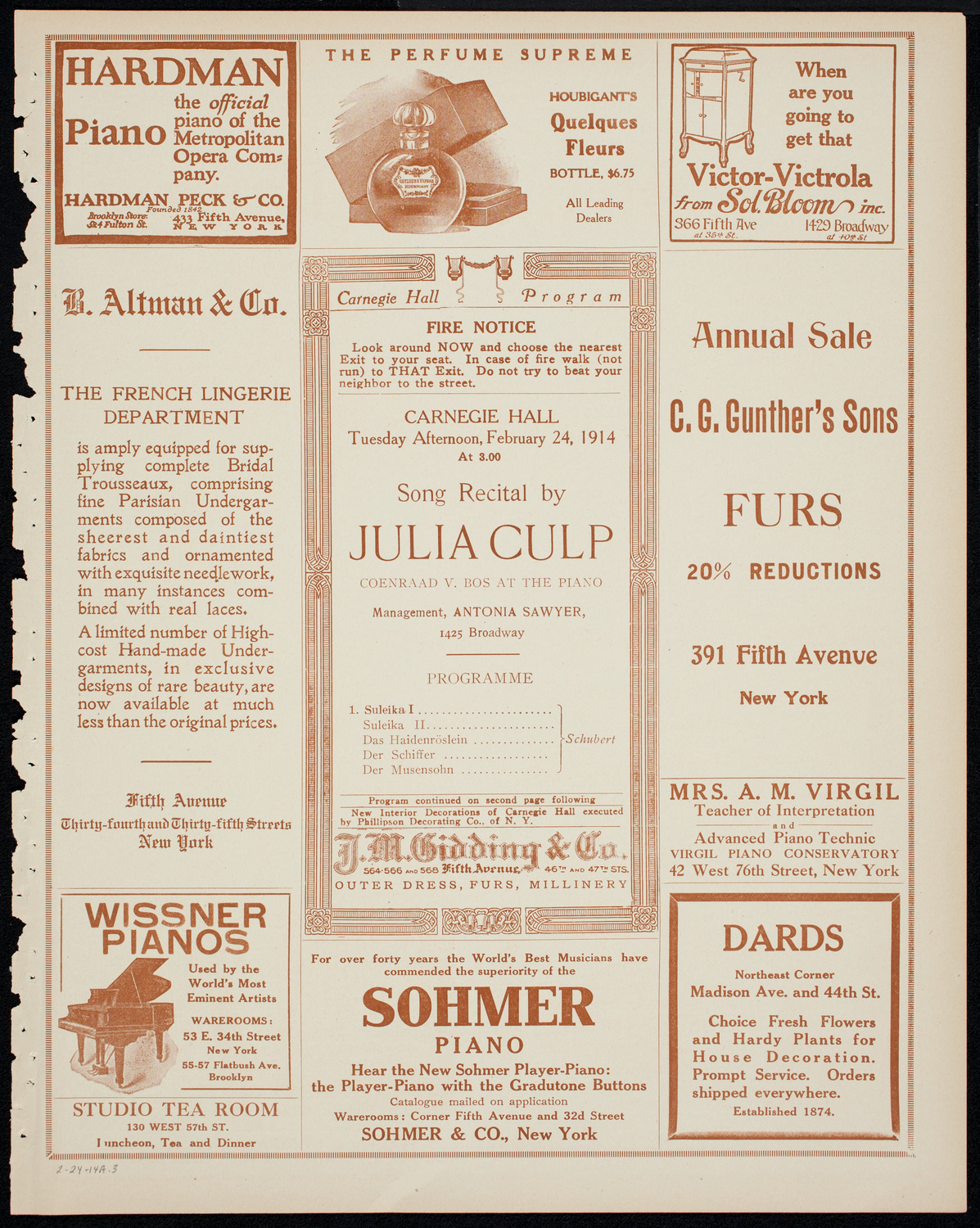 Julia Culp, Contralto, February 24, 1914, program page 5