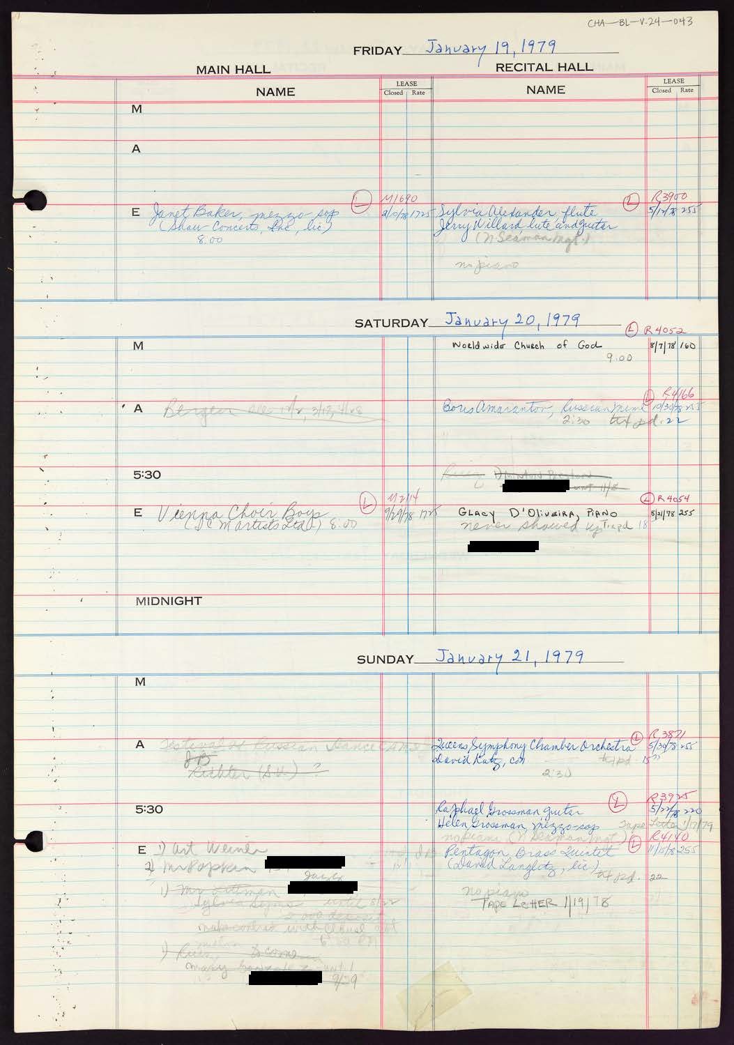 Carnegie Hall Booking Ledger, volume 24, page 43