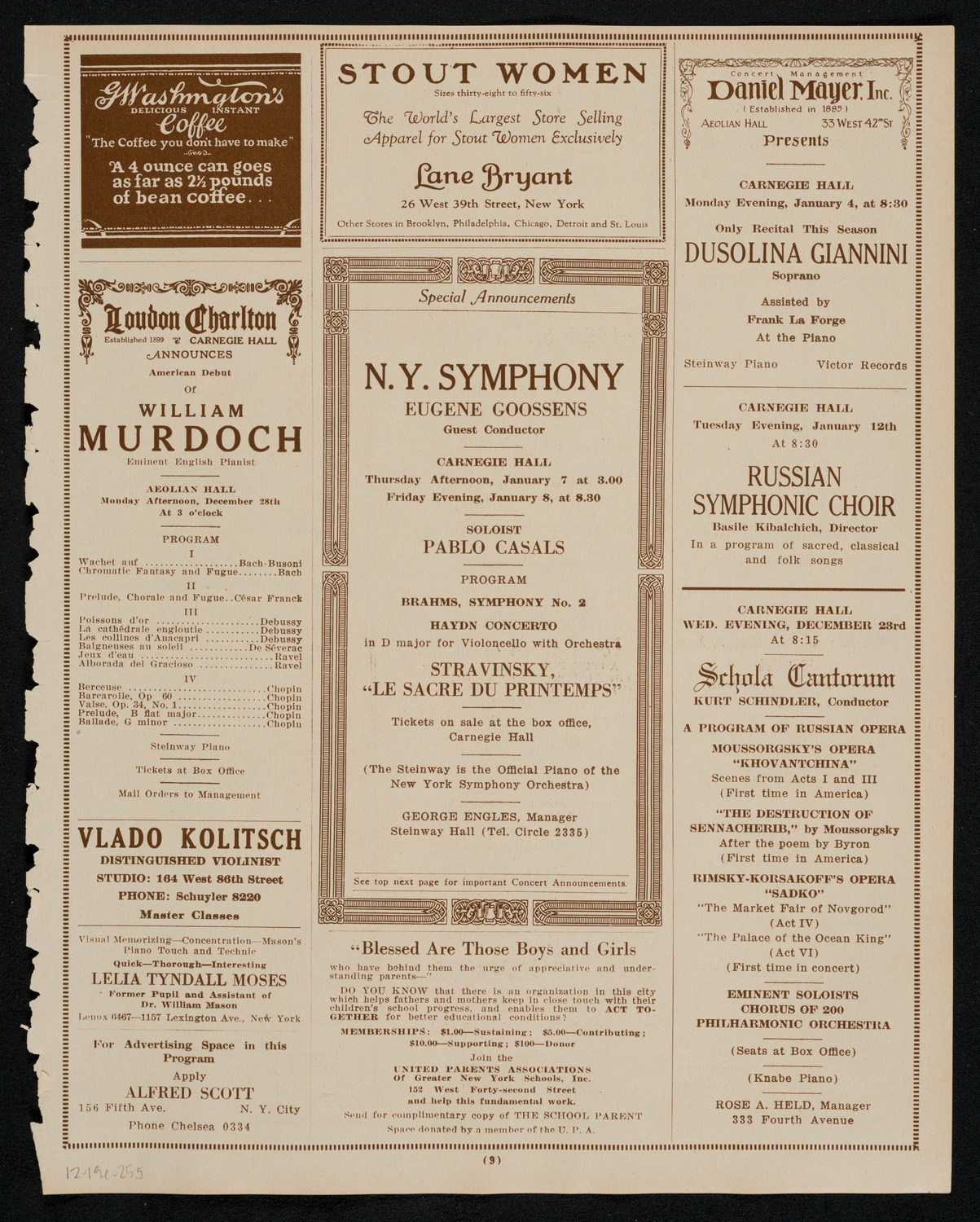 New York Philharmonic, December 19, 1925, program page 9