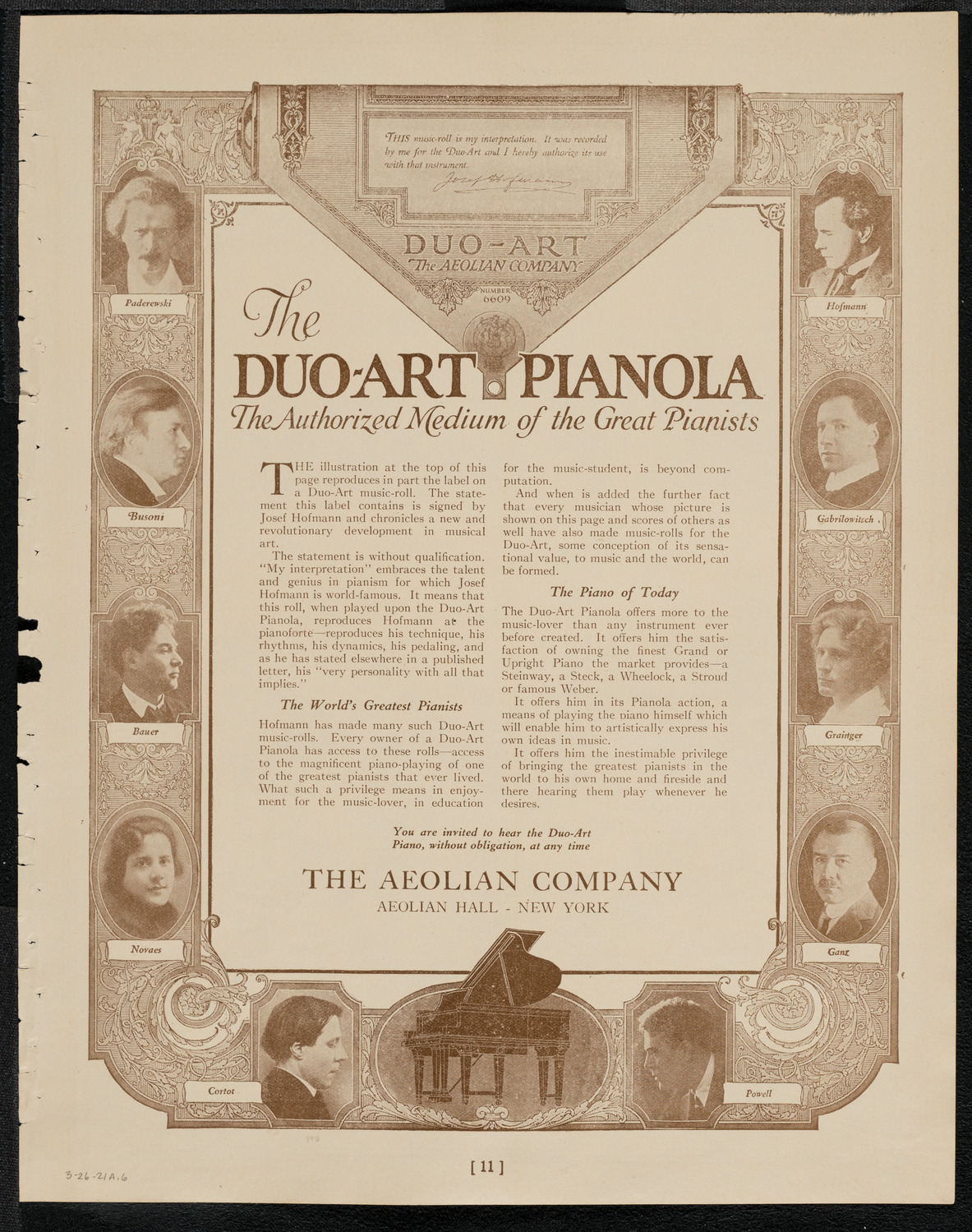 Fritz Kreisler, Violin, March 26, 1921, program page 11