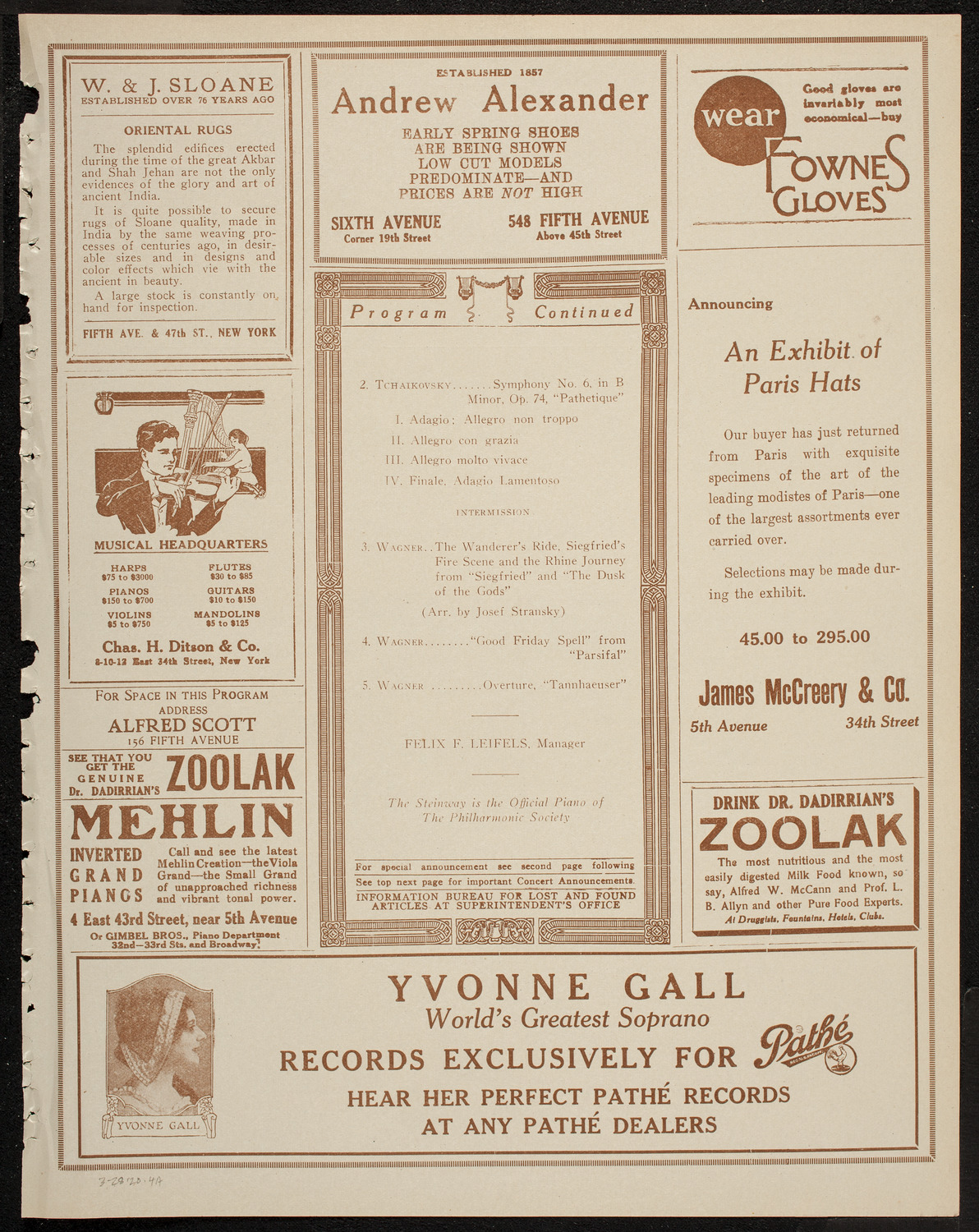 New York Philharmonic, March 28, 1920, program page 7