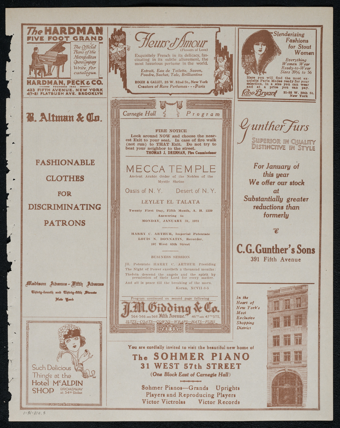 Mecca Temple of New York: Ancient Arabic Order of the Nobles of the Mystic Shrine, January 31, 1921, program page 5