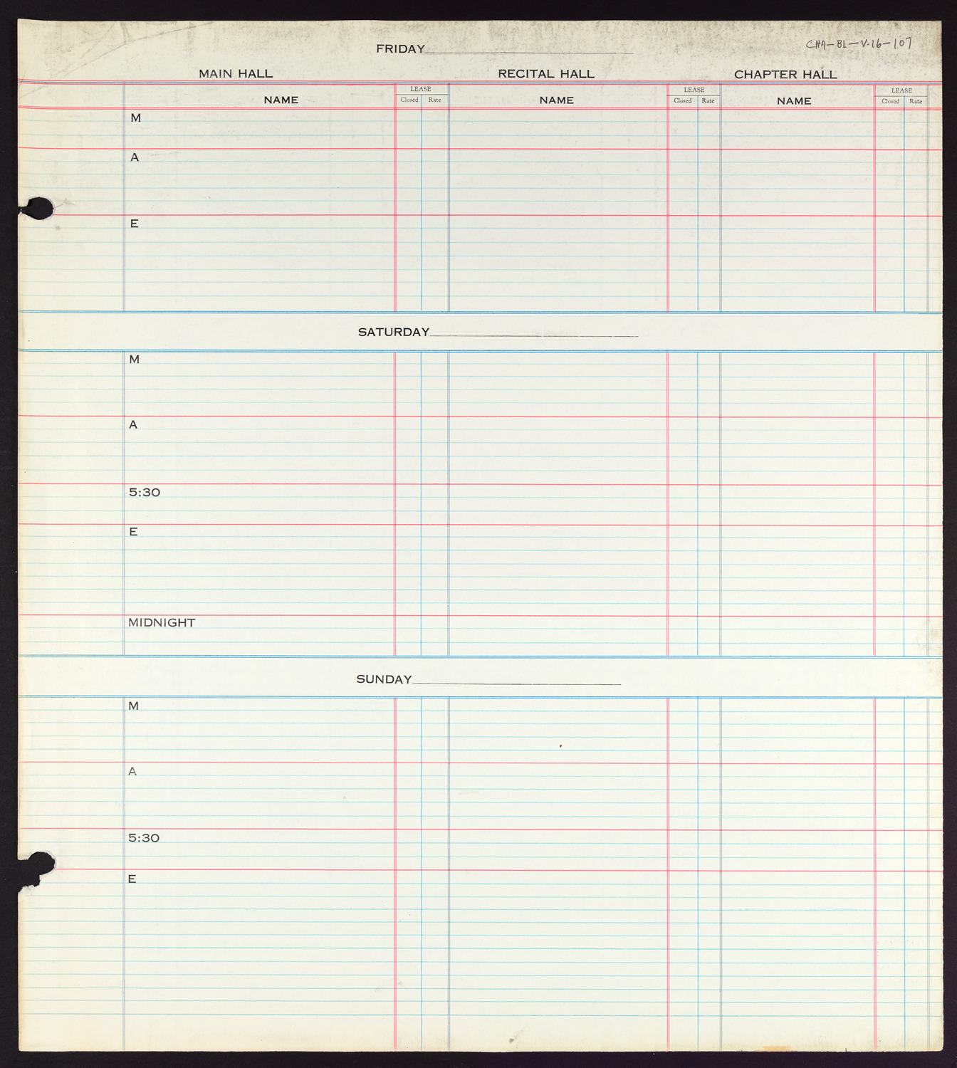 Carnegie Hall Booking Ledger, volume 16, page 107