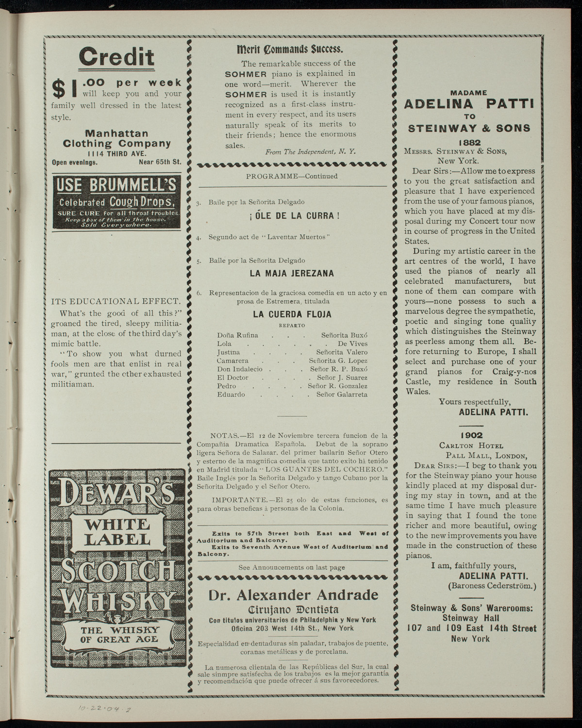 Compañia Dramatica Española, October 22, 1904, program page 3