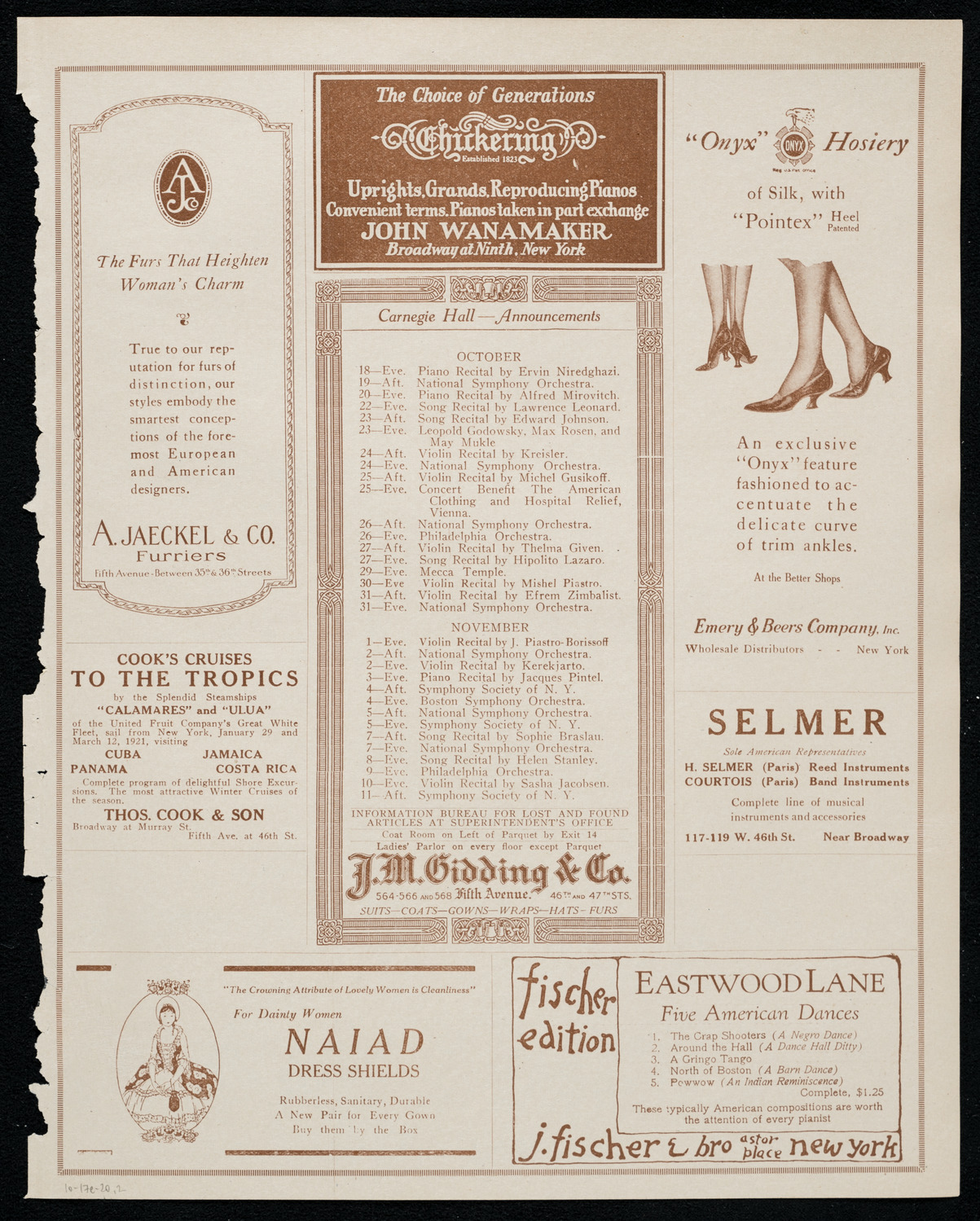 National Symphony Orchestra, October 17, 1920, program page 3