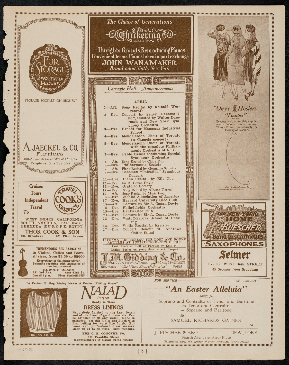 Nina Tarasova, Folk Singer, April 1, 1922, program page 3