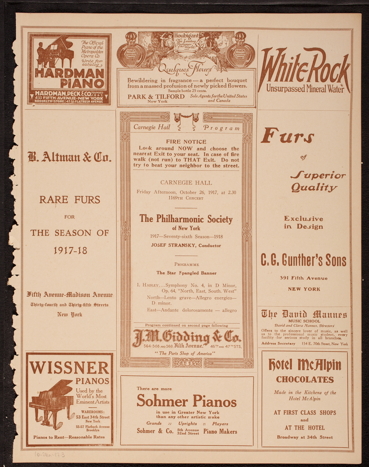New York Philharmonic, October 26, 1917, program page 5