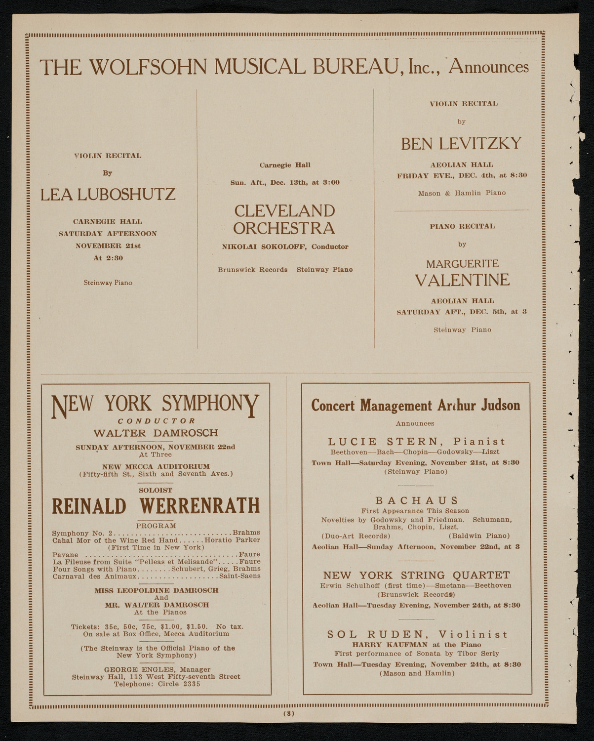 New York Philharmonic, November 20, 1925, program page 8