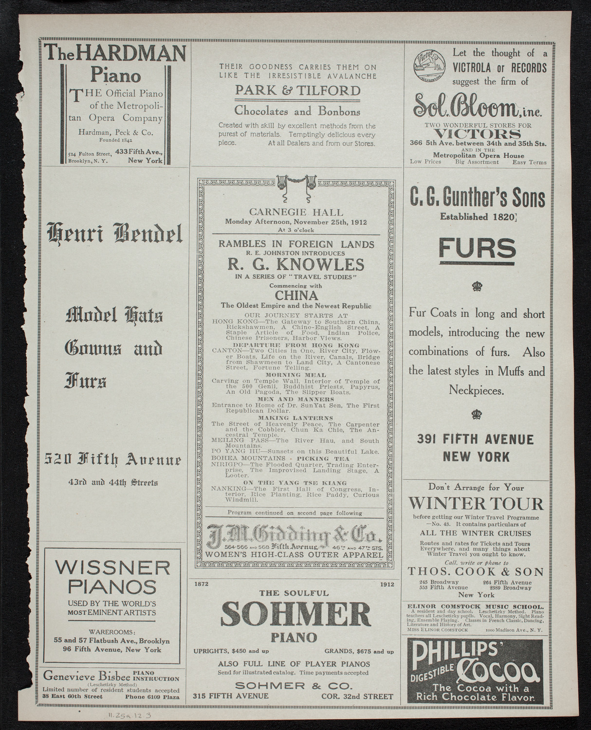 R.G. Knowles Travel Studies: China, November 25, 1912, program page 5