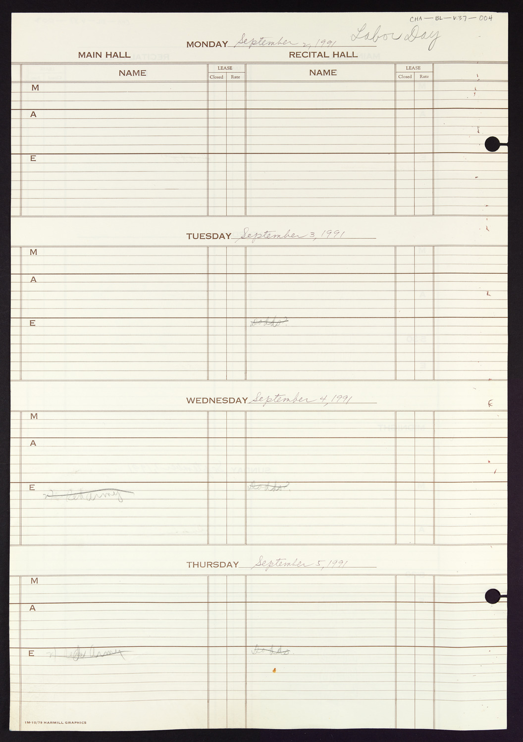 Carnegie Hall Booking Ledger, volume 37, page 4