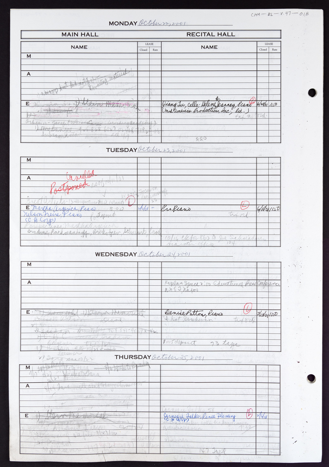 Carnegie Hall Booking Ledger, volume 47, page 18