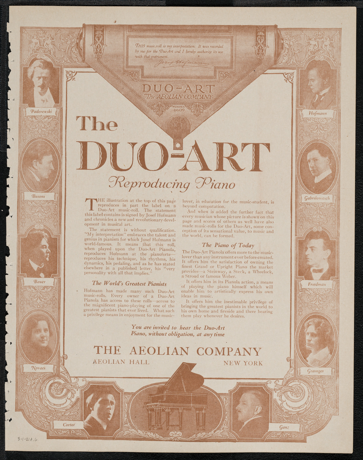 National Symphony Orchestra, March 1, 1921, program page 11