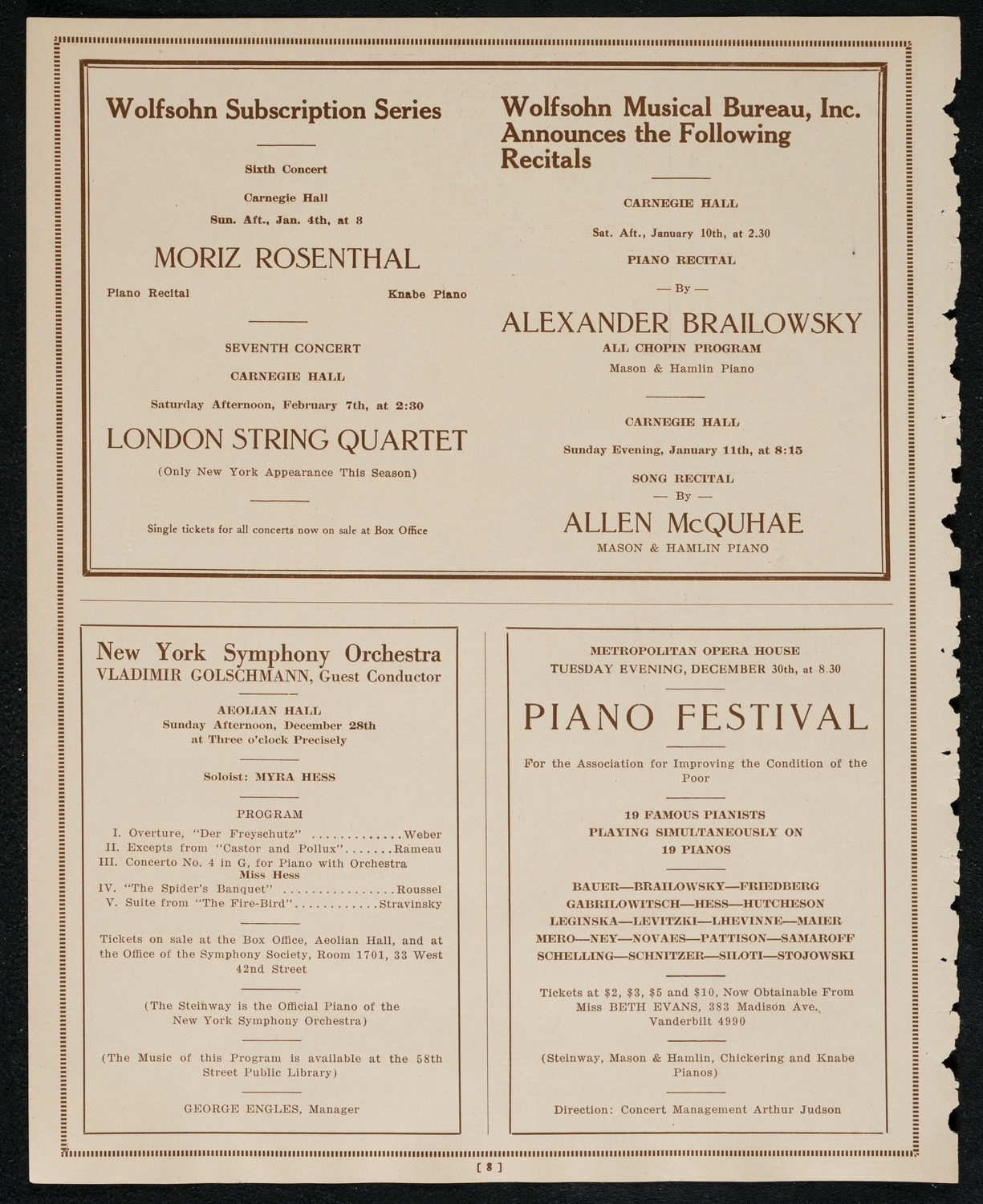Chanuka Concert for the Benefit of the Rabbi Jacob Joseph School, December 21, 1924, program page 8