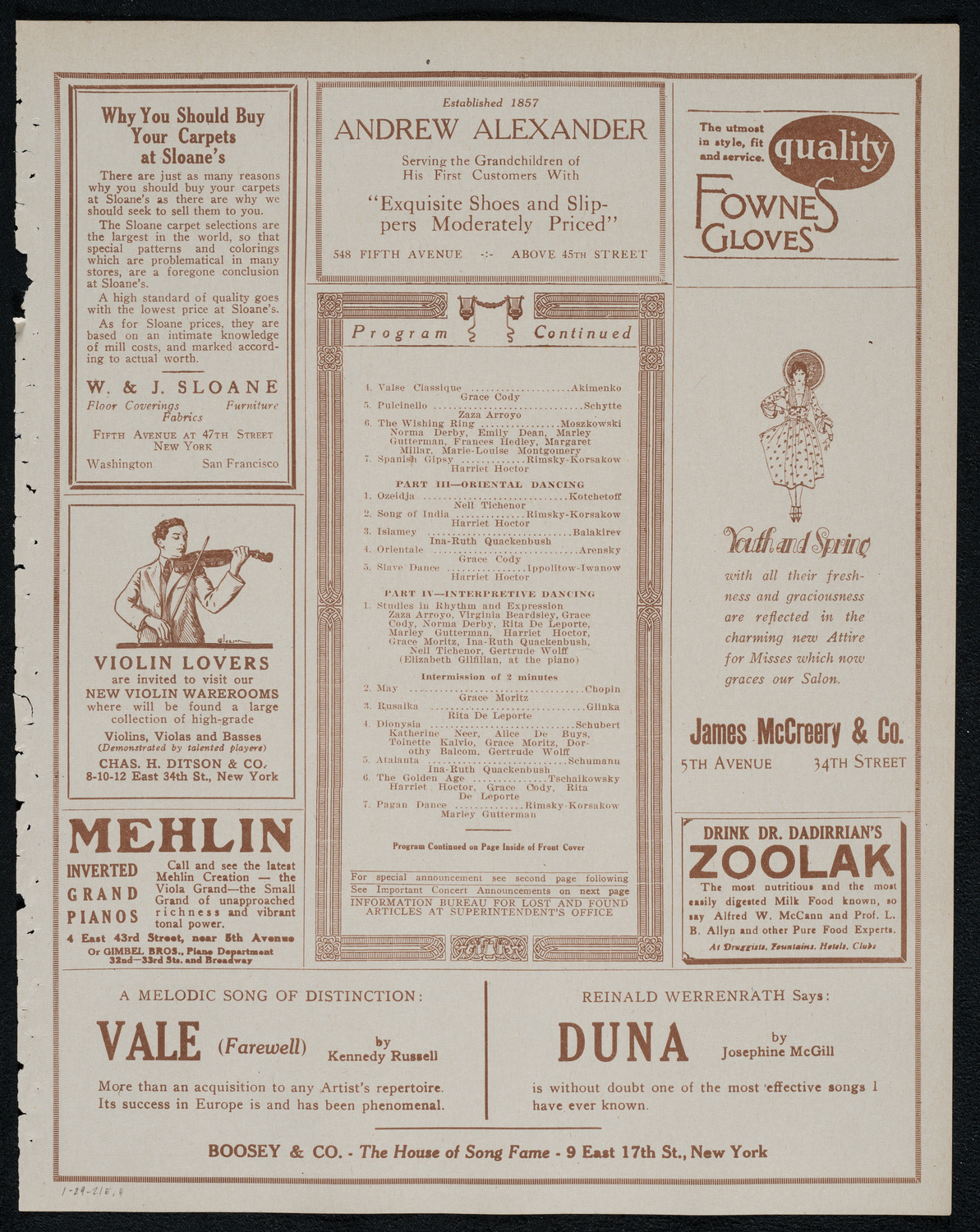The Chalif Dancers, January 29, 1921, program page 7